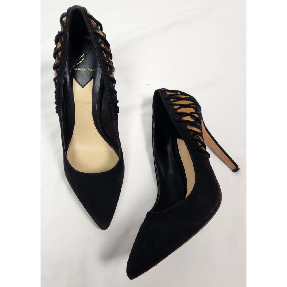 Brian Atwood Women's Sz. 7 Vero Cuoio Suede Black & Leopard Calf Hair Heels